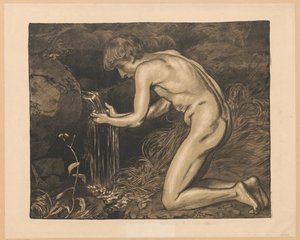 Forrásból vizet merítő ifjú, akt alkotó: Hans Thoma