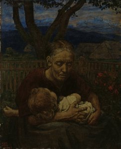 Anya és gyermeke a kertben alkotó: Hans Thoma