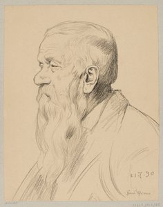 Hosszú szakállú öregember, profilból ábrázolva alkotó: Hans Thoma