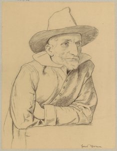 Egy öreg, szakállas, kalapos férfi portréja alkotó: Hans Thoma
