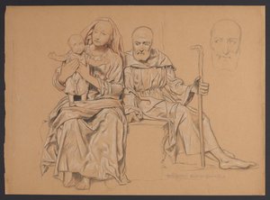 Szent Család, jobbra Szent József fejének ismétlése alkotó: Hans Thoma