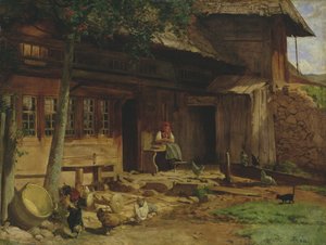 A bernaui szülői ház, 1866 (olaj, vászon, kártyára fektetve) alkotó: Hans Thoma