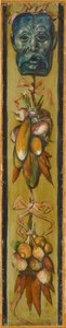 Wandfries aus dem Musiksaal des Hauses Pringsheim, München: Bärtige Maske mit Gemüsebündeln. Rechts von Inv.-Nr. 1917
