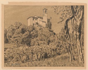 A Csodatévő Szent Miklós-templom látképe a Garda-tó melletti Gardone Riviera dombján, Lombardia alkotó: Hans Thoma