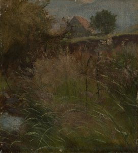 Rét, a háttérben egy parasztház alkotó: Hans Thoma