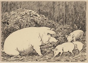 A betűtanulóhoz tartozó rajz: Malac alkotó: Hans Thoma
