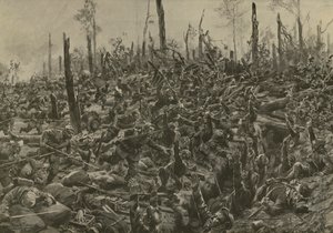 Német támadás a francia blokkházak és lövészárkok ellen a Bois-le-Pretre-ben az 1915. július 5-i tüzérségi bombázást követően (litho) alkotó: Hans W. (after) Schmidt