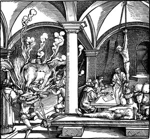 Kínzás. Illusztráció Petrarch Phisicke Against Fortune című könyvéből, 1532 alkotó: Hans Weiditz the Younger