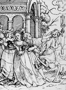 Halál és az udvaronc, A haláltáncból, Hans Lutzelburger metszete, 1538 körül alkotó: Hans after Holbein the Younger