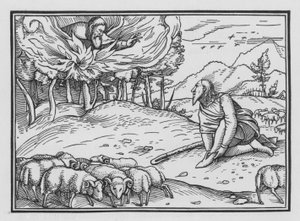 Isten megjelenik Mózesnek egy égő bokorban, Exodus III, 5 alkotó: Hans after Holbein the Younger