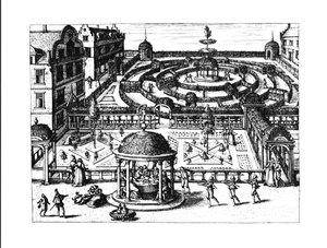 Kert, a "Hortum Viridariorumque Elegantes et Mumultiplicis Formae" című, 1583 körül megjelent kötetből.