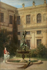 Németül: Der Grottenhof in der Münchner Residenz Udvar a Grottenhofgal a müncheni királyi rezidenciában alkotó: Hans von Marées