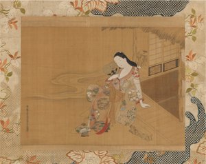 Az udvarhölgy hűvös nyári estét élvez, 1741. alkotó: Haritsu Ogawa