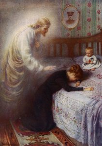 Vigasztaló Krisztus: Jézus egy gyászoló brit hadiözvegyet vigasztal (színes litho)