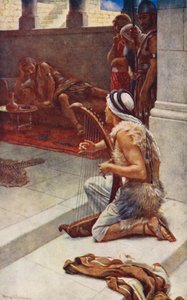 Ószövetség: Dávid, a zenész (színes litográfia) alkotó: Harold Copping