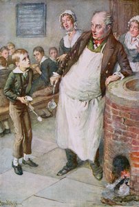 Oliver Asks for More, illusztráció a Dickens karaktervázlataihoz, amelyet B.W. Matz alkotó: Harold Copping