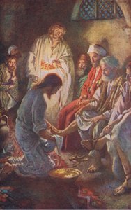 A tanítványok lábmosása, illusztráció a Harold Copping Pictures: The Crown Series című filmből, 1920-as évek alkotó: Harold Copping