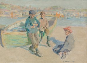 Gyerekek Newlyn Harborban alkotó: Harold Harvey