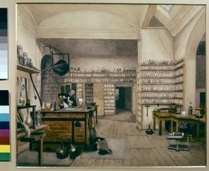 Michael Faraday munka közben a Királyi Intézetben lévő laboratóriumában