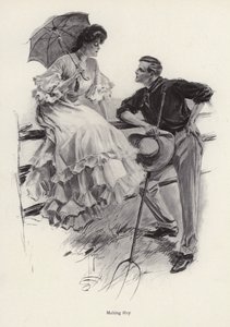 Egy farmer szünetet tart a munkájában, hogy flörtöljön egy fiatal nővel (litho) alkotó: Harrison Fisher