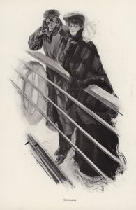 Férfi és nő néz ki a hajó korlátjain (litho) alkotó: Harrison Fisher