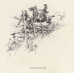 Férfi és nő lóháton terepfutás közben (litho) alkotó: Harrison Fisher