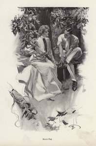 Romantikus pár szünetet tart a golfozásban (litho) alkotó: Harrison Fisher