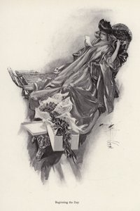 Nő virágcsokrot kap egy csodálójától (litho) alkotó: Harrison Fisher