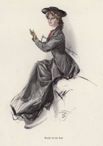 Fiatal nő lovaglásra készülődik (színes litográfia) alkotó: Harrison Fisher