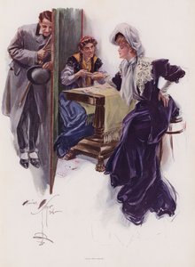 Fiatal nő, akinek egy cigány mondja meg a jövőjét (színes litográfia) alkotó: Harrison Fisher