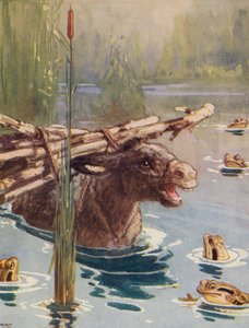 Aesopus meséi: A szamár és a békák (színes litográfia)