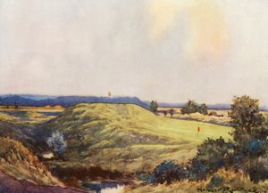 Golfpályák: Frilford Heath, a kilencedik greenhez közeledve (színes litho)