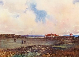 Golfpályák: Portmarnock, a második ütés a tizennyolcadik lyuknál (színes lithó)
