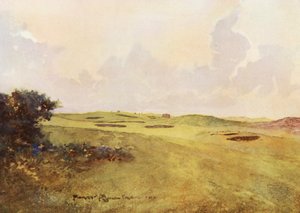 Golfpályák: Andrews, a tizenkettedik greenről visszanézve (színes lithó)