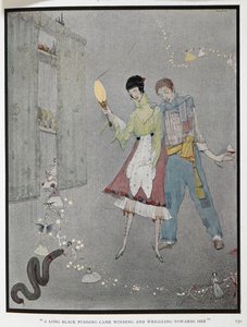 "A long black pudding came winding and wriggling towards her." An illustration for the story, 