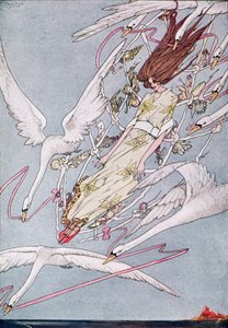 "És az egész nap továbbrepültek", illusztráció a Vad hattyúkból, Hans Christian Andersen alkotó: Harry Clarke