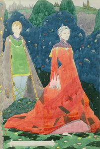 Design for Genf Cathleen grófnőt ábrázoló ablak (wc papíron) alkotó: Harry Clarke