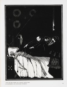 Az ágyból szinte folyékony, utálatos – utálatos rothadású tömeg feküdt. Illusztráció a történethez, „tények M. Valdemar esetében”. alkotó: Harry Clarke