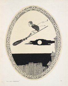 "Ha lenne seprűm". Illusztráció Patrick R. Chalmers verséhez. Egy fiú seprűnyélen alkotó: Harry Clarke