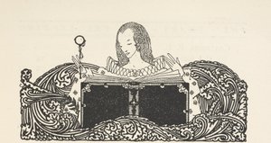 Illusztráció, amely egy könyvet olvasó nőt mutat a tartalomoldal tetején. alkotó: Harry Clarke