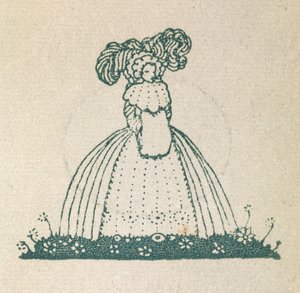 Illusztráció, amely egy nőt, nagy ruhát visel. alkotó: Harry Clarke