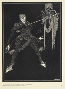 „Halálomban lásd meg ezen a képen, amely a tiéd, hogyan gyilkolta meg magát végképp ezren.” A narrátor kettőse, „William Wilson”, Az ajándék (1839). alkotó: Harry Clarke