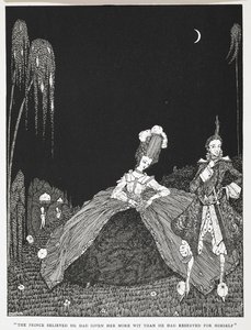 – A herceg azt hitte, hogy több eszét adott neki, mint amennyit magának fenntartott. Illusztráció a történethez: „Riquet with the tint”. alkotó: Harry Clarke