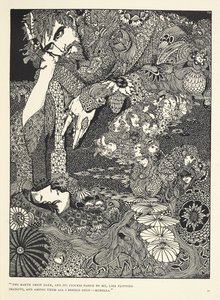 „A föld elsötétült, és alakjai elhaladtak mellettem, mint röpködő árnyékok... Morella.” Illusztráció a „Morella” című történethez. alkotó: Harry Clarke