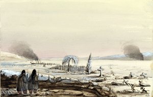 A kinberni temető (Ukrajna, Oroszország) 1855. A HMS Tribune a Dnyeper befagyott vizét vágja el. Harry Edmund Edgell (1809-1876) ellentengernagy festménye, akvarell 1855. alkotó: Harry Edmond Edgell