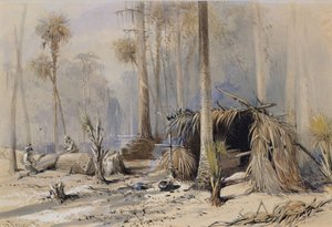 A Cypress-Shingle Yard, Ocklawaha River, Florida, 1870. alkotó: Harry Fenn