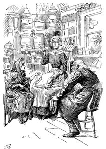 Mr Riah és Miss Wren a Six Jolly Fellowship Portersnél, 1912 alkotó: Harry Furniss