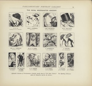 A Westminster Királyi Akadémia – elképzelni, hogyan festhetik le egymást a politikusok (litho) alkotó: Harry Furniss