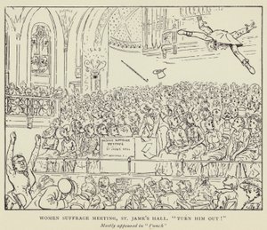 Nők választójogi találkozója, St James Hall, fordítsd ki! alkotó: Harry Furniss
