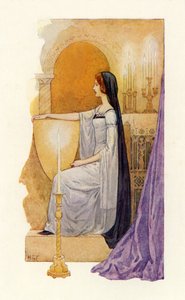 Sir Gawaine látta a legszebb hölgyet (színes litográfia) alkotó: Harry George Theaker